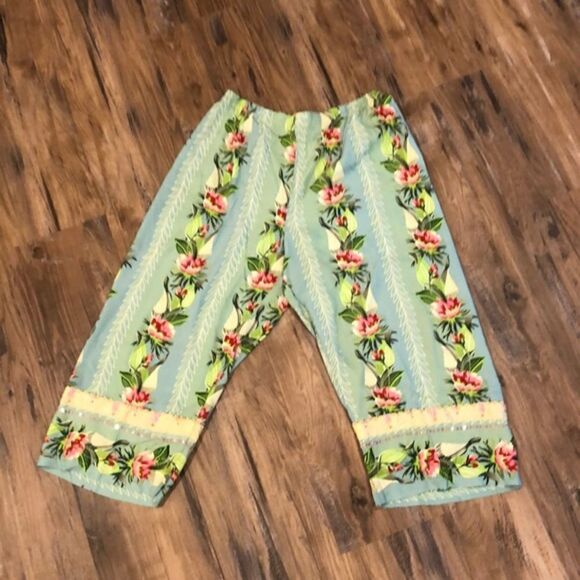 VNT 90’s tropical rayon capri palazzo beaded flowing lightweight summer pants - Picture 4 of 11